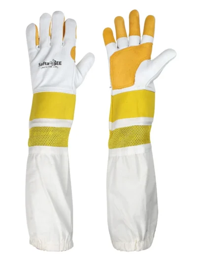 Beekeeping Gloves Ventilated Reinforcement on Palm - Adjustable Sleeves Sting Proof Cuffs